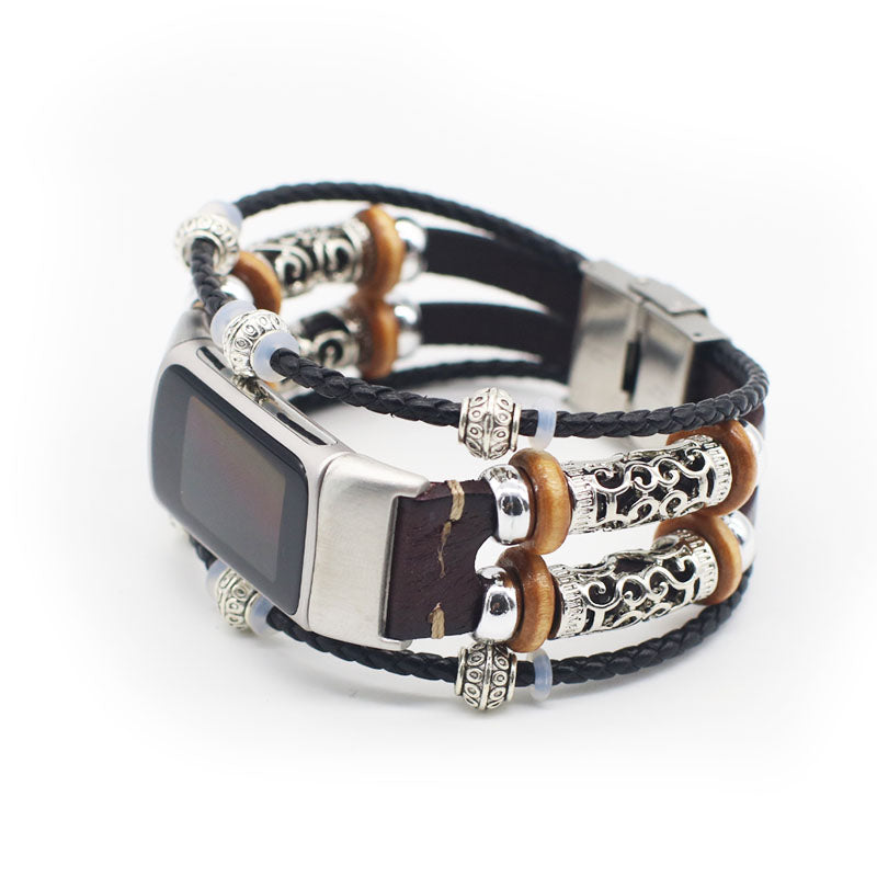 Fashionable Design Decoration Leather Braided Watch Strap Replacement for Fitbit Charge 6 5 Fashionable Design Decoration Leather Braided Watch Strap Replacement for Fitbit Charge 6 5